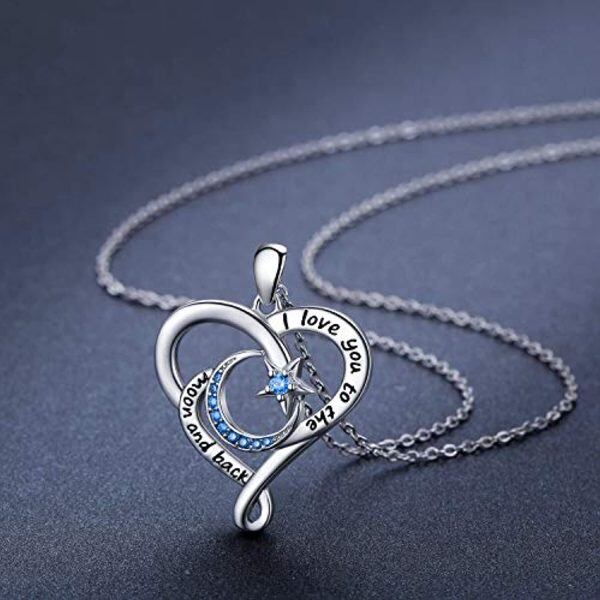 Sterling Silver Moon & Star Heart Pendant Necklace-3