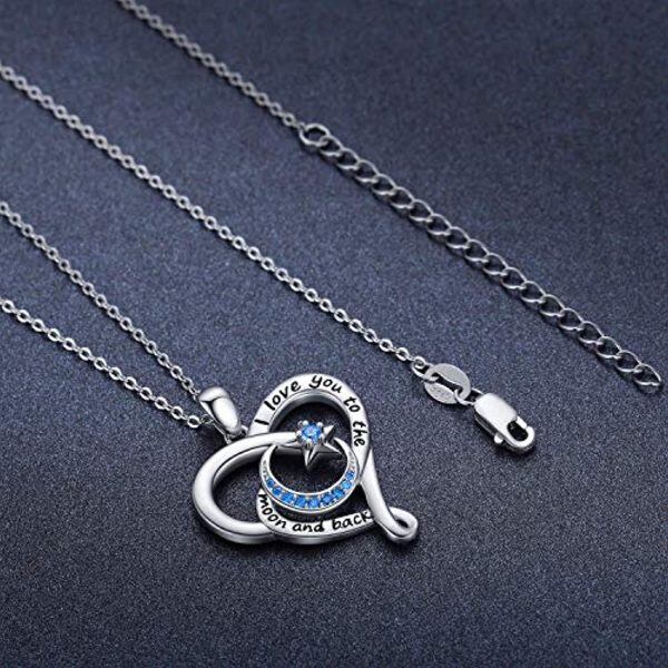 Sterling Silver Moon & Star Heart Pendant Necklace-4