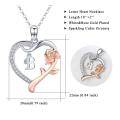 wholesale 925 Sterling Silver & Rose Gold Plated Heart with Rose Flower Initial Pendant Necklace for Women Gifts-0-1