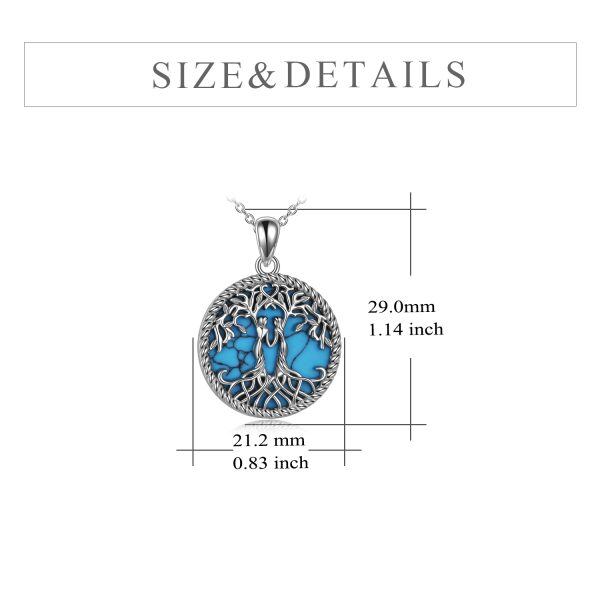 Sterling Silver Tree of Life Sister Turquoise Pendant Necklace-1