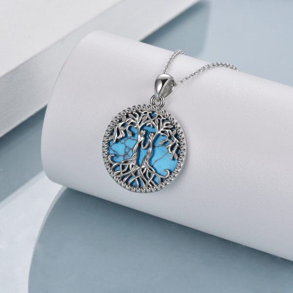 Sterling Silver Tree of Life Sister Turquoise Pendant Necklace-3