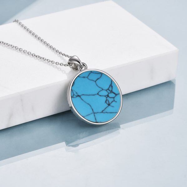 Sterling Silver Tree of Life Sister Turquoise Pendant Necklace-4