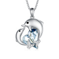 wholesale 925 Sterling Silver Crystal Dolphins & Blue Heart Pendant Necklaces - Ocean Animals Gifts for Her-0-0