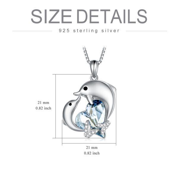 Sterling Silver Dolphin Pendant Necklace With Blue Heart Crystal-1