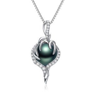 Sterling Silver Black Freshwater Pearl Pendant Necklace-0