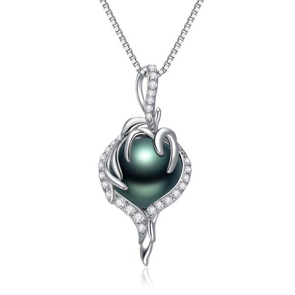 Sterling Silver Black Freshwater Pearl Pendant Necklace-0