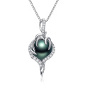 wholesale 925 Sterling Silver Green Freshwater Pearl Pendant with Cubic Zirconia and Heart-Shaped Design Necklace for Women Gifts-0-0