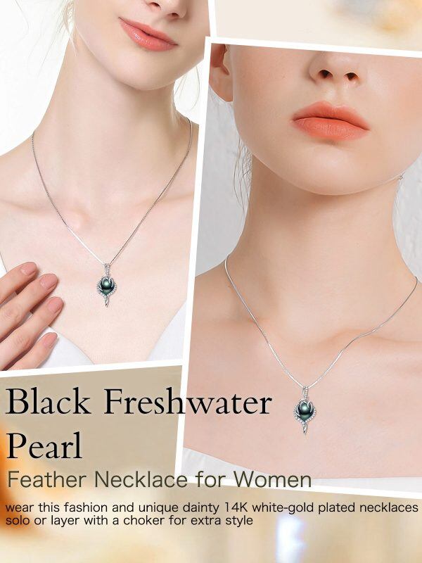 Sterling Silver Black Freshwater Pearl Pendant Necklace-3