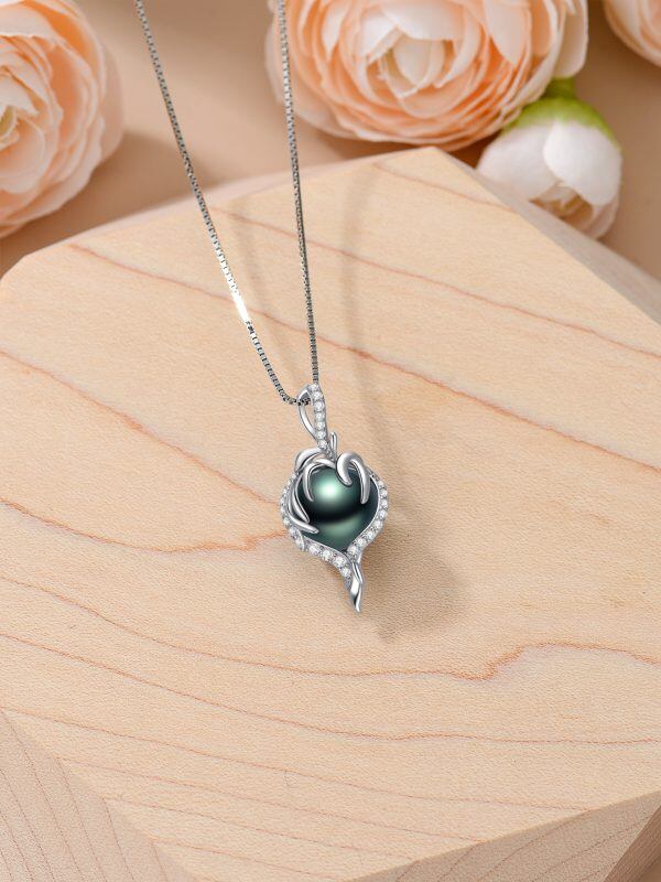 Sterling Silver Black Freshwater Pearl Pendant Necklace-5