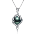 wholesale 925 Sterling Silver Green Freshwater Pearl Pendant with Cubic Zirconia and Heart-Shaped Design Necklace for Women Gifts-0-6