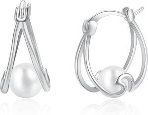 Sterling Silver Pear Hoop Earrings-0