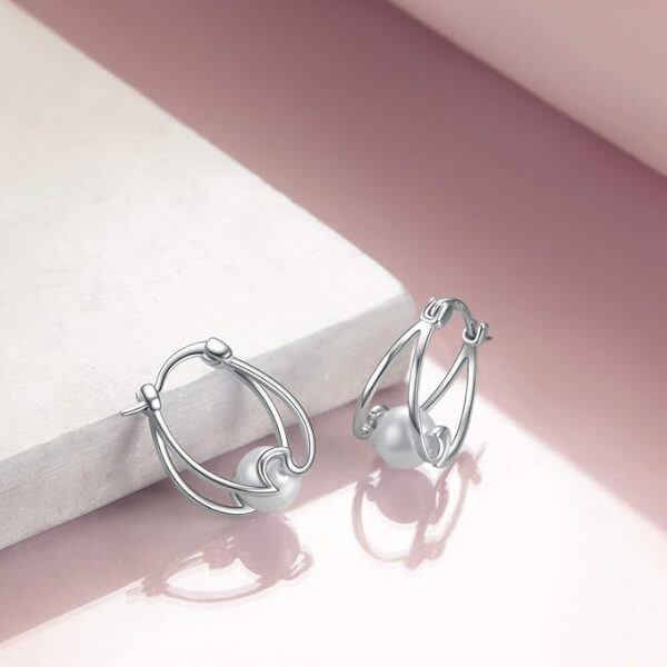 Sterling Silver Pear Hoop Earrings-3