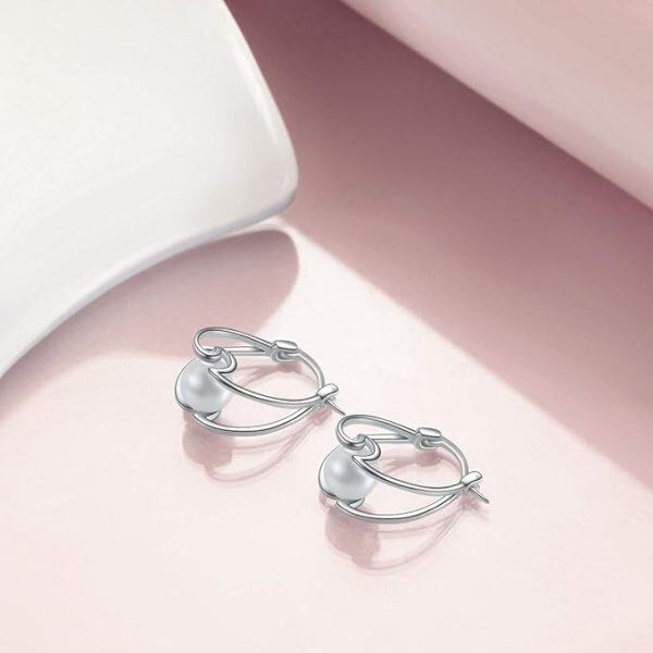 Sterling Silver Pear Hoop Earrings-4