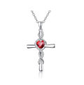 wholesale 925 Sterling Silver Heart-Shaped Red Stone Celtic Knot Cross Pendant Necklace for Women Girls Christmas s-0-0