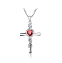 wholesale 925 Sterling Silver Heart-Shaped Red Stone Celtic Knot Cross Pendant Necklace for Women Girls Christmas s- Rhodium Plated