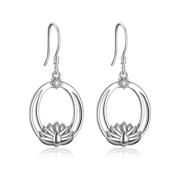 Sterling Silver Lotus Flower Dangle Earrings-0