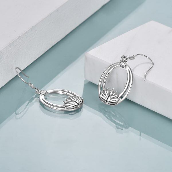 Sterling Silver Lotus Flower Dangle Earrings-3