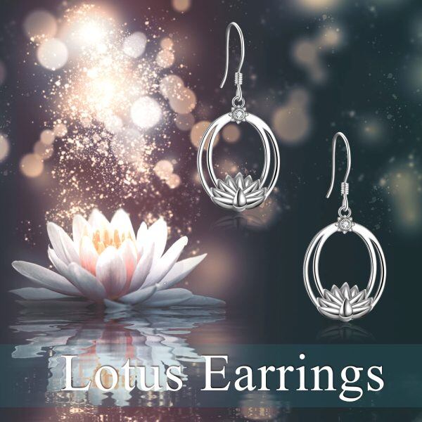 Sterling Silver Lotus Flower Dangle Earrings-4