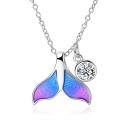 wholesale 925 Sterling Silver Mermaid Tail Pendant Necklace with Round Cubic Zirconia s for Women and Girls-0-0