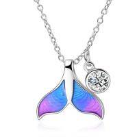 wholesale 925 Sterling Silver Mermaid Tail Pendant Necklace with Round Cubic Zirconia s for Women and Girls- Rhodium Plated
