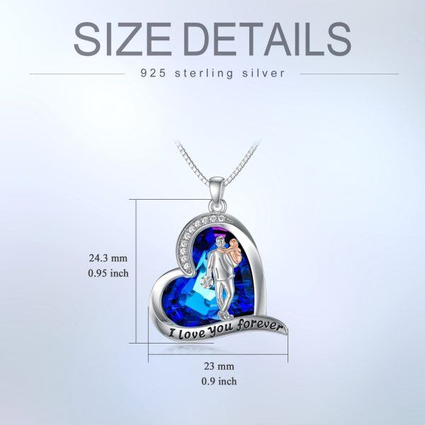 Sterling Silver Crystal Father Daughter Heart Pendant Necklace-1