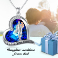 wholesale 925 Sterling Silver Blue Crystal Father & Son Love Forever Heart Pendant Necklace-0-2