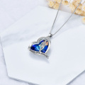 wholesale 925 Sterling Silver Blue Crystal Father & Son Love Forever Heart Pendant Necklace-0-5