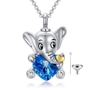 Sterling Silver Crystal Elephant Heart Urn Necklace-0