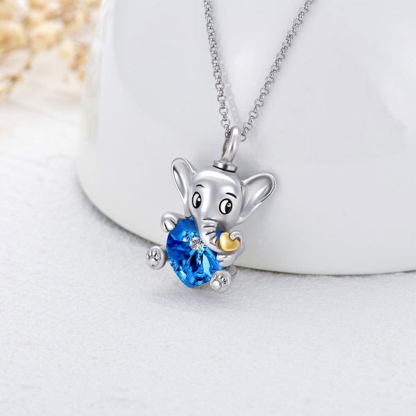 Sterling Silver Crystal Elephant Heart Urn Necklace-2