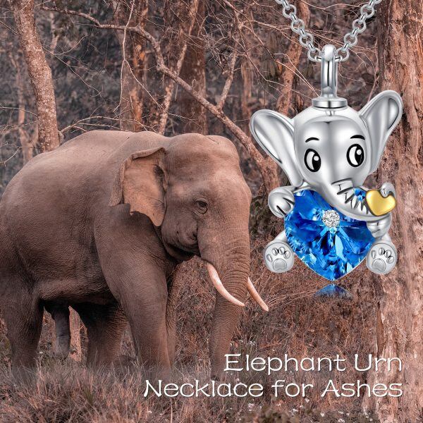 Sterling Silver Crystal Elephant Heart Urn Necklace-6