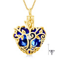 wholesale Sterling Silver Blue Crystal Cremation Jewelry Memorial Urn Necklace w Tree of Life Angel Wings - Gold Plated-0-7