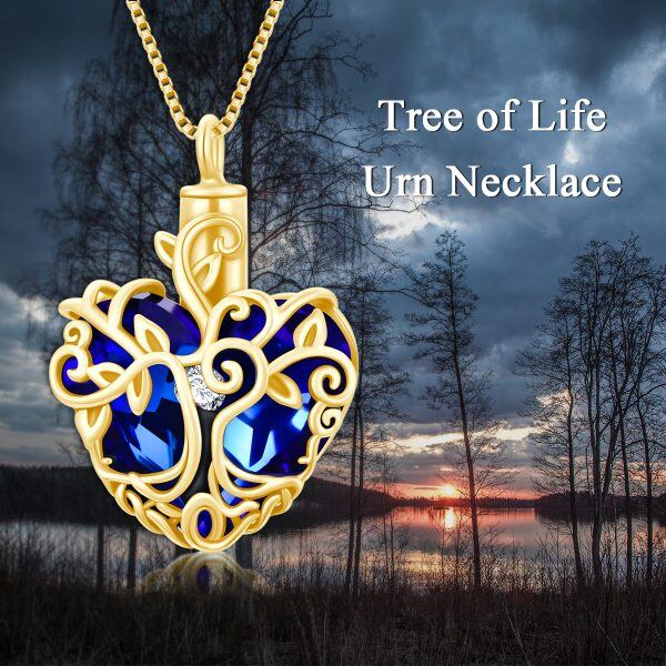 Sterling Silver with Yellow Gold Plated Crystal Tree Of Life Urn Necklace-2