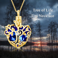 wholesale Sterling Silver Blue Crystal Cremation Jewelry Memorial Urn Necklace w Tree of Life Angel Wings - Gold Plated-0-9