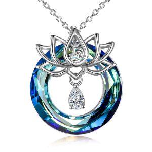 Sterling Silver Yoga Lotus Flower Crystal Pendant Necklace-0