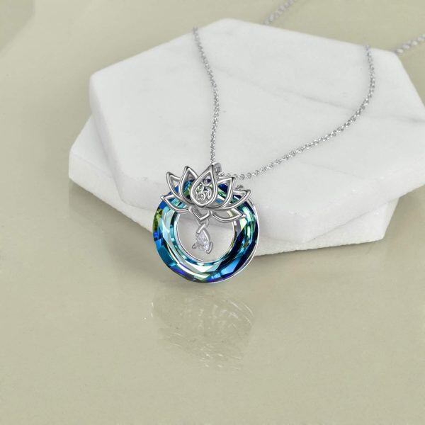 Sterling Silver Yoga Lotus Flower Crystal Pendant Necklace-9