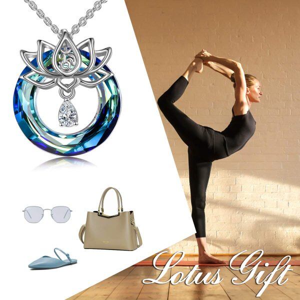 Sterling Silver Yoga Lotus Flower Crystal Pendant Necklace-15