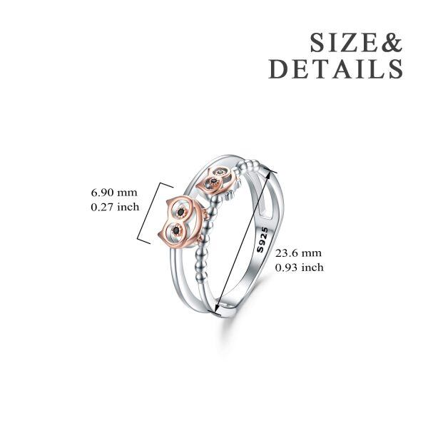 Sterling Silver Rose Gold Plated Owls Stacking Rings-1