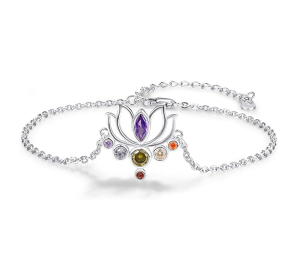 Sterling Silver Lotus Flower Chakra Chain Bracelets-0