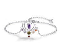 wholesale 925 Sterling Silver Lotus Flower Healing Crystal Chakra Bracelet for Women- Rhodium Plated