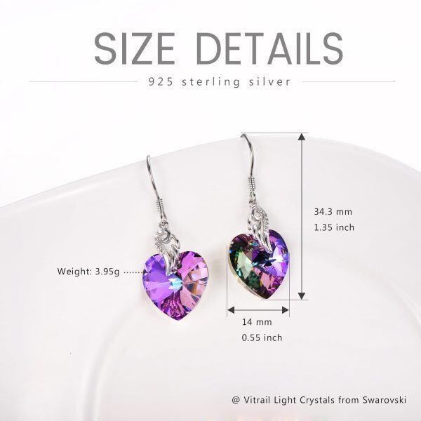 Sterling Silver Heart Purple Crystal Drop Earrings-1