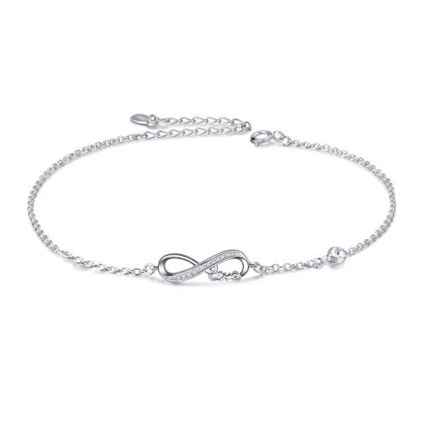 Sterling Silver Crystal Infinity Ankle Bracelets-0