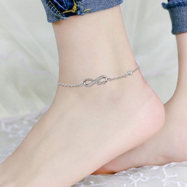 Sterling Silver Crystal Infinity Ankle Bracelets-2