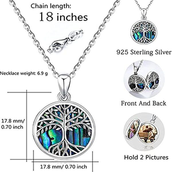 Sterling Silver Tree of Life Locket Necklace With Abalone Shell-1