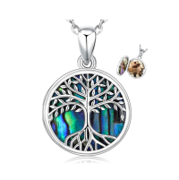 wholesale 925 Sterling Silver Tree of Life Photo Locket Pendant with Abalone Shell and Personalized Picture Gifts for Women Girls Jewelry- Rhodium Plated