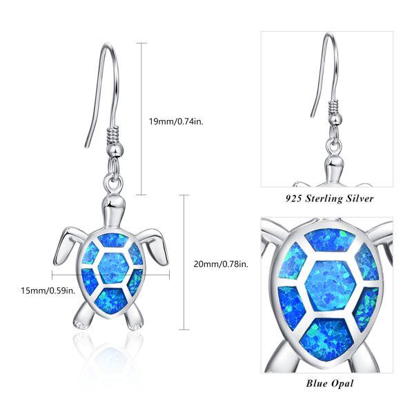 Sterling Silver Blue Opal Turtle Drop Earrings-1