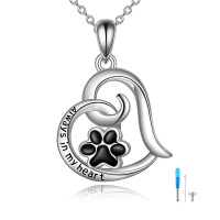 wholesale 925 Sterling Silver Paw Print Heart Pendant with Chain and Funnel Fillers - Always in my heart cremation jewelry urn necklace for ashes memorial keepsake gift- Rhodium Plated