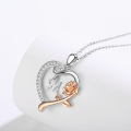 wholesale 925 Sterling Silver & 18K Rose Gold Plated Heart with Rose Flower Initial M Pendant Necklace for Women-0-3