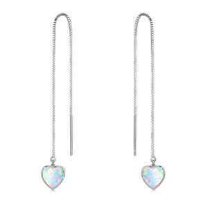 Sterling Silver Heart Opal Threader Earrings-0