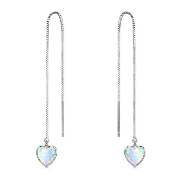 Sterling Silver Heart Opal Threader Earrings-0