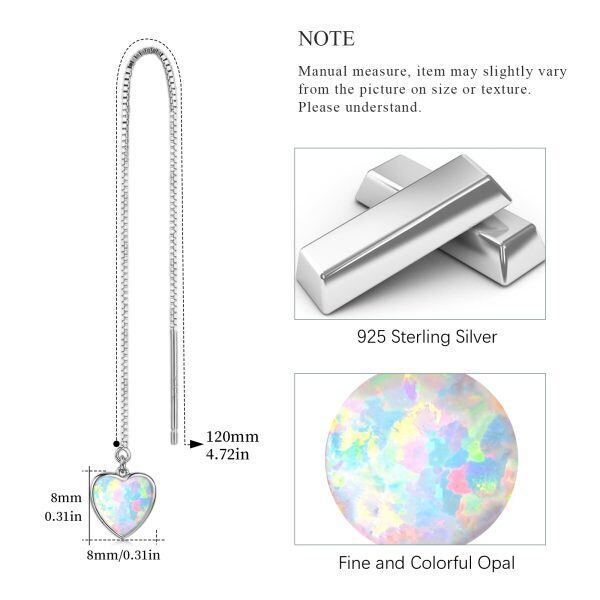 Sterling Silver Heart Opal Threader Earrings-1